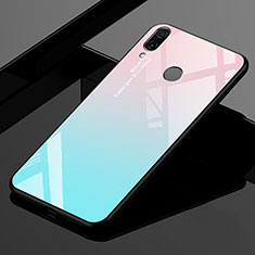 Coque Rebord Contour Silicone et Vitre Miroir Housse Etui Degrade Arc en Ciel pour Xiaomi Redmi 7 Cyan