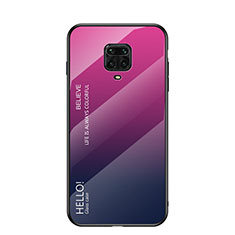 Coque Rebord Contour Silicone et Vitre Miroir Housse Etui Degrade Arc en Ciel pour Xiaomi Redmi Note 9 Pro Max Rose Rouge