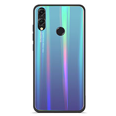 Coque Rebord Contour Silicone et Vitre Miroir Housse Etui Degrade Arc en Ciel R01 pour Huawei Honor 8X Bleu