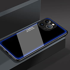 Coque Rebord Contour Silicone et Vitre Miroir Housse Etui M01 pour Apple iPhone 13 Pro Max Bleu