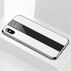 Coque Rebord Contour Silicone et Vitre Miroir Housse Etui M01 pour Apple iPhone Xs Blanc