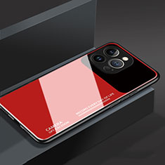 Coque Rebord Contour Silicone et Vitre Miroir Housse Etui M03 pour Apple iPhone 14 Pro Rouge