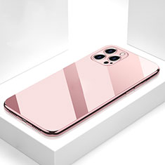 Coque Rebord Contour Silicone et Vitre Miroir Housse Etui M05 pour Apple iPhone 13 Pro Max Or Rose