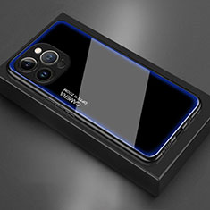 Coque Rebord Contour Silicone et Vitre Miroir Housse Etui pour Apple iPhone 15 Pro Bleu