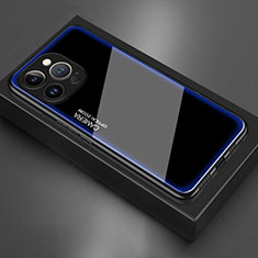 Coque Rebord Contour Silicone et Vitre Miroir Housse Etui pour Apple iPhone 15 Pro Max Bleu