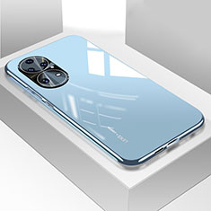 Coque Rebord Contour Silicone et Vitre Miroir Housse Etui pour Huawei P50 Pro Bleu Clair
