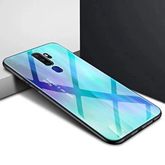 Coque Rebord Contour Silicone et Vitre Miroir Housse Etui pour Oppo A11 Cyan