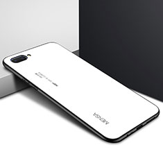 Coque Rebord Contour Silicone et Vitre Miroir Housse Etui pour Oppo A5 Blanc