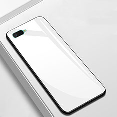 Coque Rebord Contour Silicone et Vitre Miroir Housse Etui pour Oppo AX7 Blanc