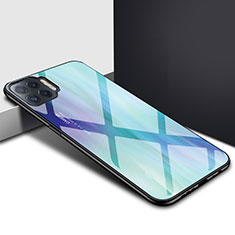 Coque Rebord Contour Silicone et Vitre Miroir Housse Etui pour Oppo F17 Pro Cyan