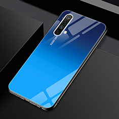 Coque Rebord Contour Silicone et Vitre Miroir Housse Etui pour Realme X50m 5G Bleu