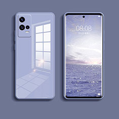 Coque Rebord Contour Silicone et Vitre Miroir Housse Etui pour Vivo iQOO 8 Pro 5G Gris Lavende