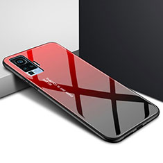 Coque Rebord Contour Silicone et Vitre Miroir Housse Etui pour Vivo X51 5G Rouge