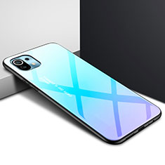 Coque Rebord Contour Silicone et Vitre Miroir Housse Etui pour Xiaomi Mi 11 Lite 5G Bleu Ciel