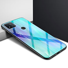 Coque Rebord Contour Silicone et Vitre Miroir Housse Etui pour Xiaomi POCO C3 Cyan