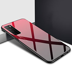 Coque Rebord Contour Silicone et Vitre Miroir Housse Etui T01 pour Huawei Honor Play4 5G Rouge