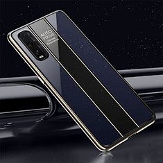 Coque Rebord Contour Silicone et Vitre Miroir Housse Etui T01 pour Oppo Find X2 Bleu