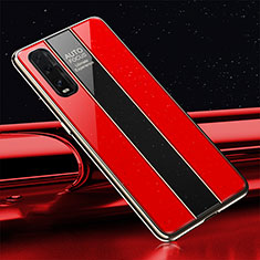 Coque Rebord Contour Silicone et Vitre Miroir Housse Etui T01 pour Oppo Find X2 Rouge