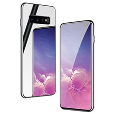 Coque Rebord Contour Silicone et Vitre Miroir Housse Etui T01 pour Samsung Galaxy S10 Plus Argent