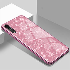 Coque Rebord Contour Silicone et Vitre Miroir Housse Etui T02 pour Huawei P20 Rose