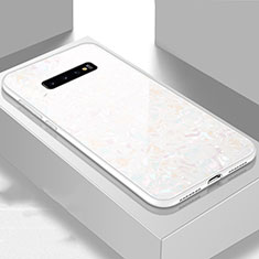 Coque Rebord Contour Silicone et Vitre Miroir Housse Etui U01 pour Samsung Galaxy S10 Blanc