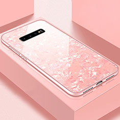 Coque Rebord Contour Silicone et Vitre Miroir Housse Etui U01 pour Samsung Galaxy S10 Plus Or Rose