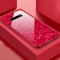 Coque Rebord Contour Silicone et Vitre Miroir Housse Etui U01 pour Samsung Galaxy S10 Rouge