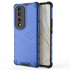 Coque Rebord Contour Silicone et Vitre Transparente Housse Etui 360 Degres AM1 pour Huawei Honor 70 Pro 5G Bleu