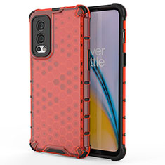 Coque Rebord Contour Silicone et Vitre Transparente Housse Etui 360 Degres AM1 pour OnePlus Nord 2 5G Rouge