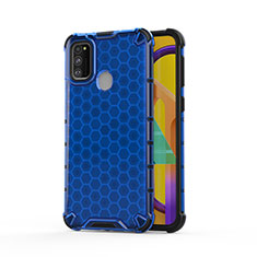 Coque Rebord Contour Silicone et Vitre Transparente Housse Etui 360 Degres AM1 pour Samsung Galaxy M21 Bleu