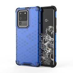 Coque Rebord Contour Silicone et Vitre Transparente Housse Etui 360 Degres AM1 pour Samsung Galaxy S20 Ultra Bleu