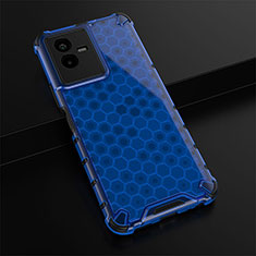 Coque Rebord Contour Silicone et Vitre Transparente Housse Etui 360 Degres AM1 pour Vivo iQOO Z6x Bleu