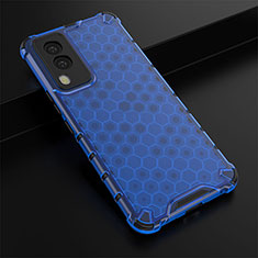 Coque Rebord Contour Silicone et Vitre Transparente Housse Etui 360 Degres AM1 pour Vivo V21e 5G Bleu