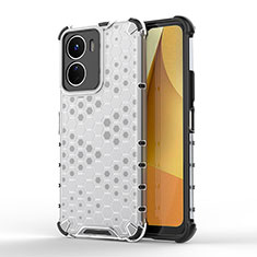 Coque Rebord Contour Silicone et Vitre Transparente Housse Etui 360 Degres AM1 pour Vivo Y16 Blanc