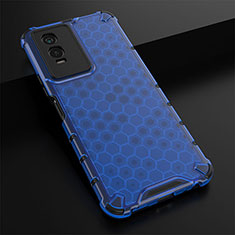 Coque Rebord Contour Silicone et Vitre Transparente Housse Etui 360 Degres AM1 pour Vivo Y74s 5G Bleu