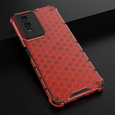 Coque Rebord Contour Silicone et Vitre Transparente Housse Etui 360 Degres AM1 pour Vivo Y74s 5G Rouge