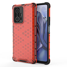 Coque Rebord Contour Silicone et Vitre Transparente Housse Etui 360 Degres AM1 pour Xiaomi Mi 11T Pro 5G Rouge