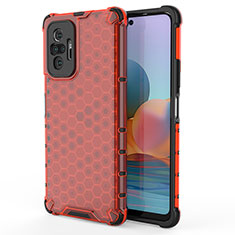 Coque Rebord Contour Silicone et Vitre Transparente Housse Etui 360 Degres AM1 pour Xiaomi Redmi Note 10 Pro 4G Rouge