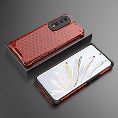 Coque Rebord Contour Silicone et Vitre Transparente Housse Etui 360 Degres AM2 pour Huawei Honor 80 Pro 5G Rouge