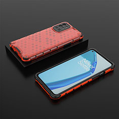 Coque Rebord Contour Silicone et Vitre Transparente Housse Etui 360 Degres AM2 pour OnePlus 9R 5G Rouge