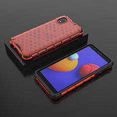 Coque Rebord Contour Silicone et Vitre Transparente Housse Etui 360 Degres AM2 pour Samsung Galaxy A01 Core Rouge