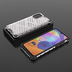 Coque Rebord Contour Silicone et Vitre Transparente Housse Etui 360 Degres AM2 pour Samsung Galaxy A31 Blanc