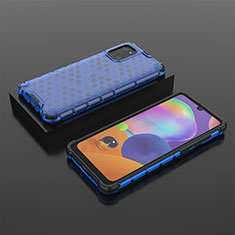 Coque Rebord Contour Silicone et Vitre Transparente Housse Etui 360 Degres AM2 pour Samsung Galaxy A31 Bleu