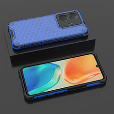 Coque Rebord Contour Silicone et Vitre Transparente Housse Etui 360 Degres AM2 pour Vivo T1 Pro 5G Bleu