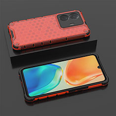 Coque Rebord Contour Silicone et Vitre Transparente Housse Etui 360 Degres AM2 pour Vivo T1 Pro 5G Rouge