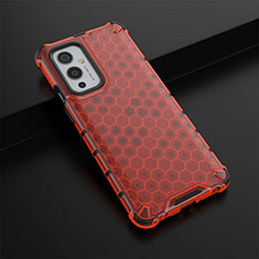 Coque Rebord Contour Silicone et Vitre Transparente Housse Etui 360 Degres AM3 pour OnePlus 9 5G Rouge