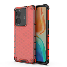 Coque Rebord Contour Silicone et Vitre Transparente Housse Etui 360 Degres AM3 pour Vivo T1 5G Rouge