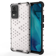 Coque Rebord Contour Silicone et Vitre Transparente Housse Etui 360 Degres AM3 pour Vivo V21e 4G Blanc