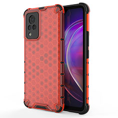 Coque Rebord Contour Silicone et Vitre Transparente Housse Etui 360 Degres AM3 pour Vivo V21s 5G Rouge