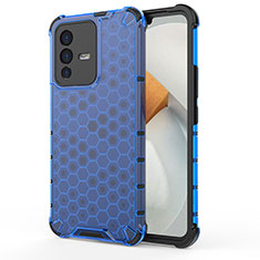 Coque Rebord Contour Silicone et Vitre Transparente Housse Etui 360 Degres AM3 pour Vivo V23 5G Bleu